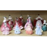 Twelve Royal Doulton figurines and two other pottery figural groups