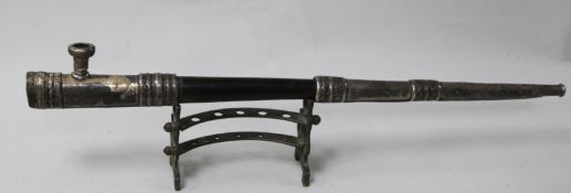 A South East Asian silver mounted opium pipe