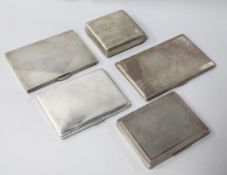 Four assorted silver cigarette cases including retailed by Boodle & Dunthorne and a Dutch silver