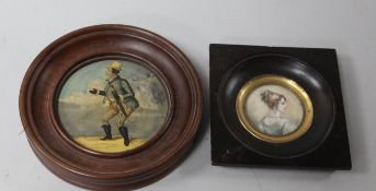 A caricature miniature and a miniature of a lady