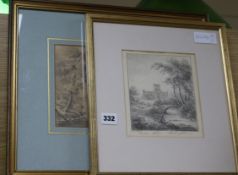 Cecilia Markhampencil drawingRoxburghshire Abbey and another drawing of a country houselargest 6.5 x