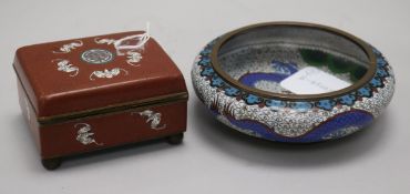 A Chinese cloisonne enamel bowl and a similar box