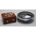 A Chinese cloisonne enamel bowl and a similar box