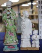 Two Chinese glazed biscuit porcelain figures or groups, late 18th / early 19th century, the first