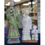 Two Chinese glazed biscuit porcelain figures or groups, late 18th / early 19th century, the first