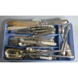 Two pairs of silver servers including salad, two pairs of silver sugar tongs (one a.f.) and a