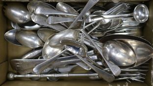 A small group of assorted silver flatware including 19th century and later, together with plated