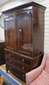 A George III mahogany inlaid linen press, W.126cm