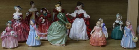 Twelve Royal Doulton figurines and two other pottery figural groups