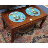 A Chinese table with two inset enamel plaques, W.82cm