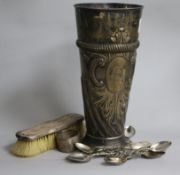 A late Victorian repousse silver vase, Thomas Bradbury & Sons, London, 1894, together with