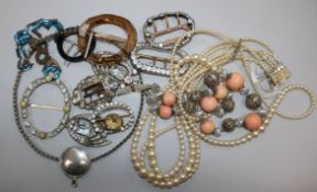 A collection of paste shoe buckles and costume jewellery.