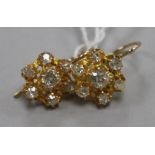 A pair of yellow metal and old cut diamond cluster earrings.