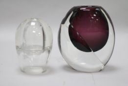 An Orrefors glass vase by Ernest Gordon and an inkwell