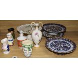 A Bacchus jug, a part dessert set, Toby jugs etc