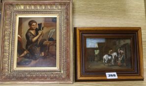 19th century English Schooloil on metalA Craftsman and an oil on board, scene outside a