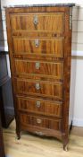 A 19th century Louis XVI style marble topped seven drawer semanier W.56cm