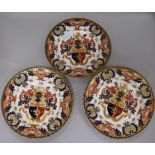 Three Crown Derby crested soup plates, diameter 26cm