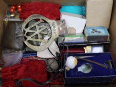 Mixed items including costume jewellery, silver, watches etc. and a 19th century tea caddy.