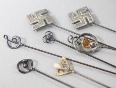 Seven assorted Charles Horner hatpins including one 9ct gold.The property of :Mrs BA Hamilton-