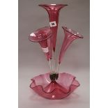 A Victorian ruby glass epergne, height 43.5cm