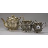 An electroplated Brittania metal three piece tea set