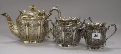 An electroplated Brittania metal three piece tea set