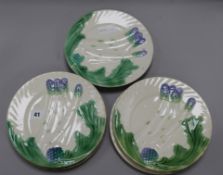 A set of six Salines polychrome pottery asparagus plates, late 19th century, impressed marks, 23cm