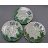 A set of six Salines polychrome pottery asparagus plates, late 19th century, impressed marks, 23cm