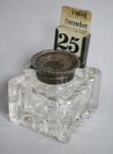 A George V silver mounted glass combination inkwell/calendar, Mappin & Webb, Birmingham, 1920,