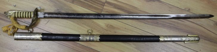 A Naval officer's dress sword, length 56cm