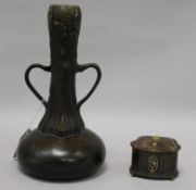 An Austrian bronze glass and micromosaic mounted box and a bronze vase