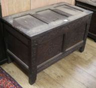 An oak two panelled coffer, W.102cm