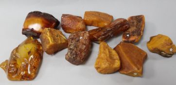 Eleven assorted pieces of raw amber.