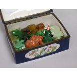 A Samson powder blue ground box and various Chinese hardstone carvings