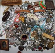 A quantity of mixed jewellery and other items including silver, medals, ambrotype, watches and