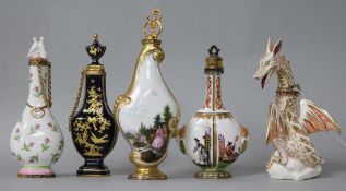 Seven Halcyon Days Porcelain bonbonnieres/scent bottles, modelled/decorated with cats, basket of