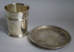 A Victorian silver beaker vase, London, 1860 and a Georgian silver mounted coaster/stand, vase 6.7