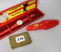 A Bradley Mickey Mouse watch, 1970's with original box, a Ferrari cased pen and an Ansonia