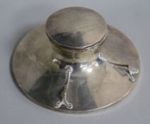 An Edwardian silver mounted capstan inkwell with pen rest, William Adams, Ltd, Birmingham, 1905,