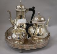 Four piece plated teaset and a tray