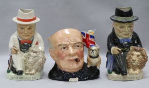 A Royal Doulton limited edition Winston Churchill characters jug and two Kevin Francis Churchill