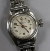 A lady's Rolex Tudor Oyster steel manual wind wrist watch, with spare links.