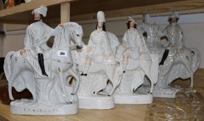 Four 19th century Staffordshire equestrian flatbacks of Garibaldi, C Peard and two others