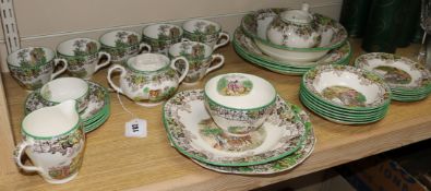 A Spode 'Byron' pattern service of tableware, having green and brown vineous borders and decorated