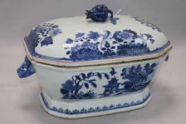 A Chinese export blue and white tureen and cover, Qianlong period, of canted rectangular form, the