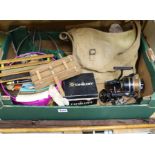 A collection of fishing rods, together with fishing equipment, reels, sea lines, etc.