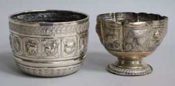 Two Indian white metal bowls, largest diameter 9.6cm.