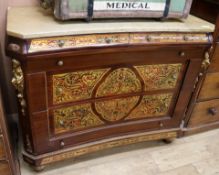 A boulle work chest of drawers, with marble top W.120cm