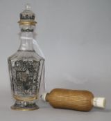 A J.L. Lobmeyr Schwartzlof enamelled glass scent bottle and a basket work double-ended scent bottle